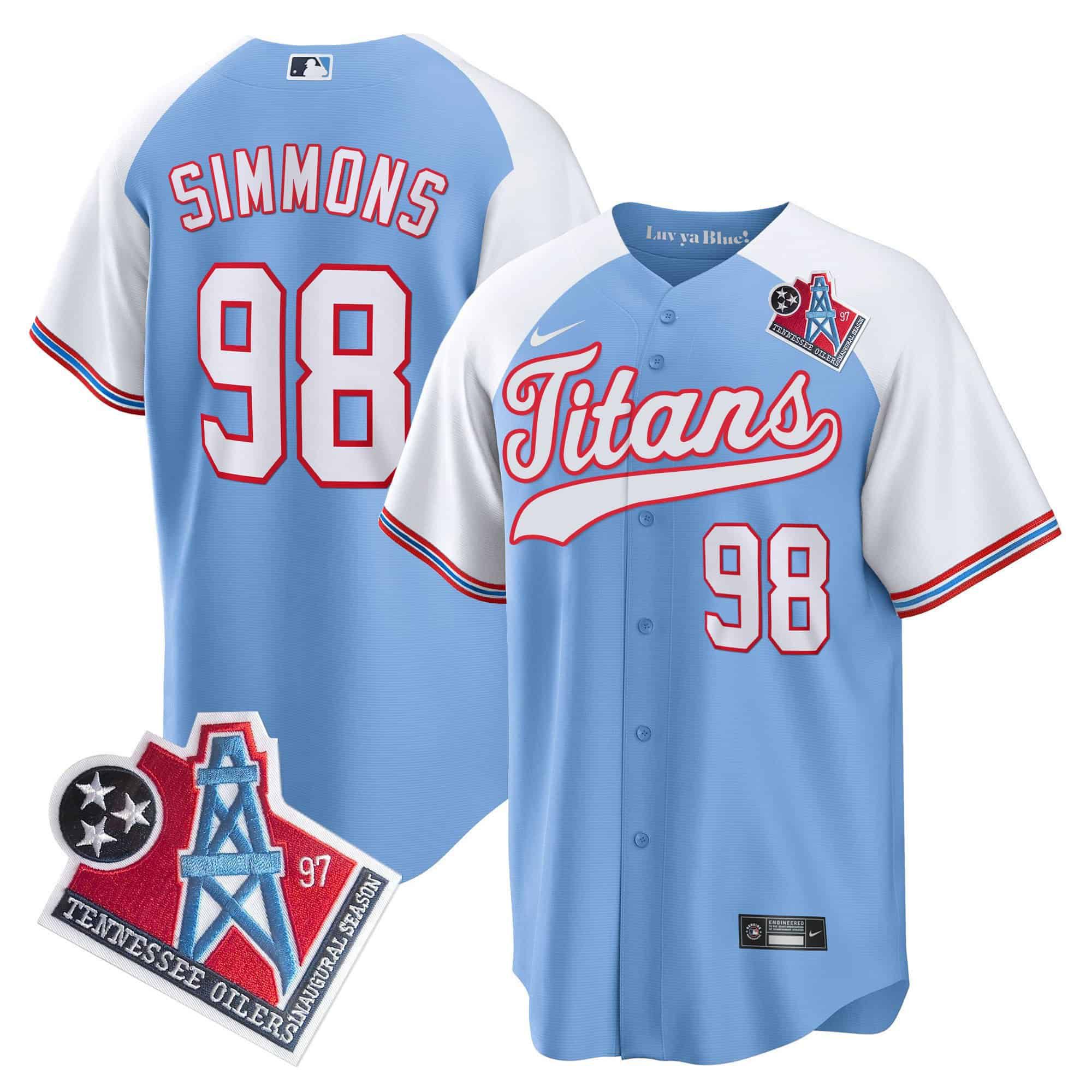 Men Tennessee Titans #98 Simmons Light Blue Nike 1997 Throwback Limited Cool Base NFL Jersey style 1